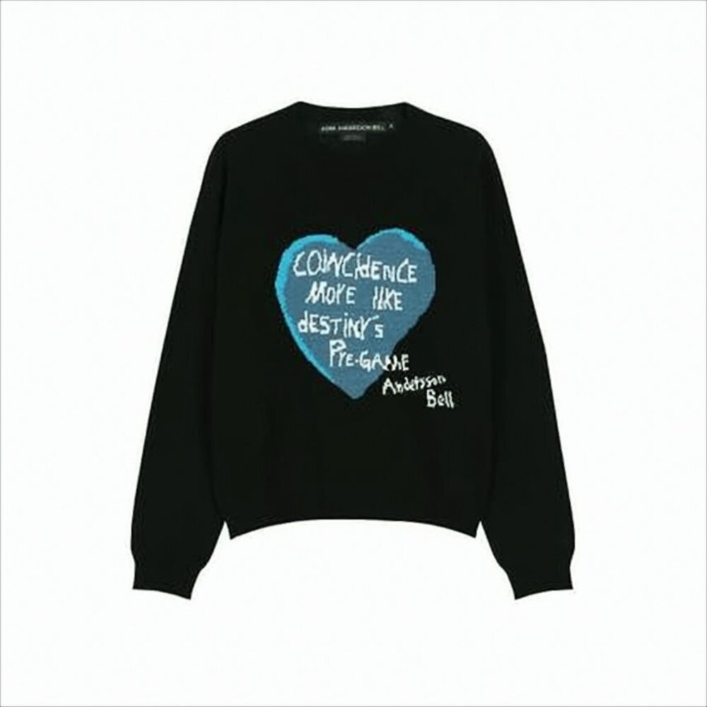 ANDERSSON BELL Black Sweater with Large Blue Heart Graphic